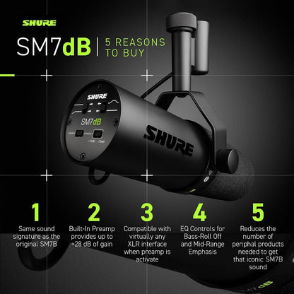 Shure SM7dB Dynamic Vocal Mic with Preamp for Streaming - Black