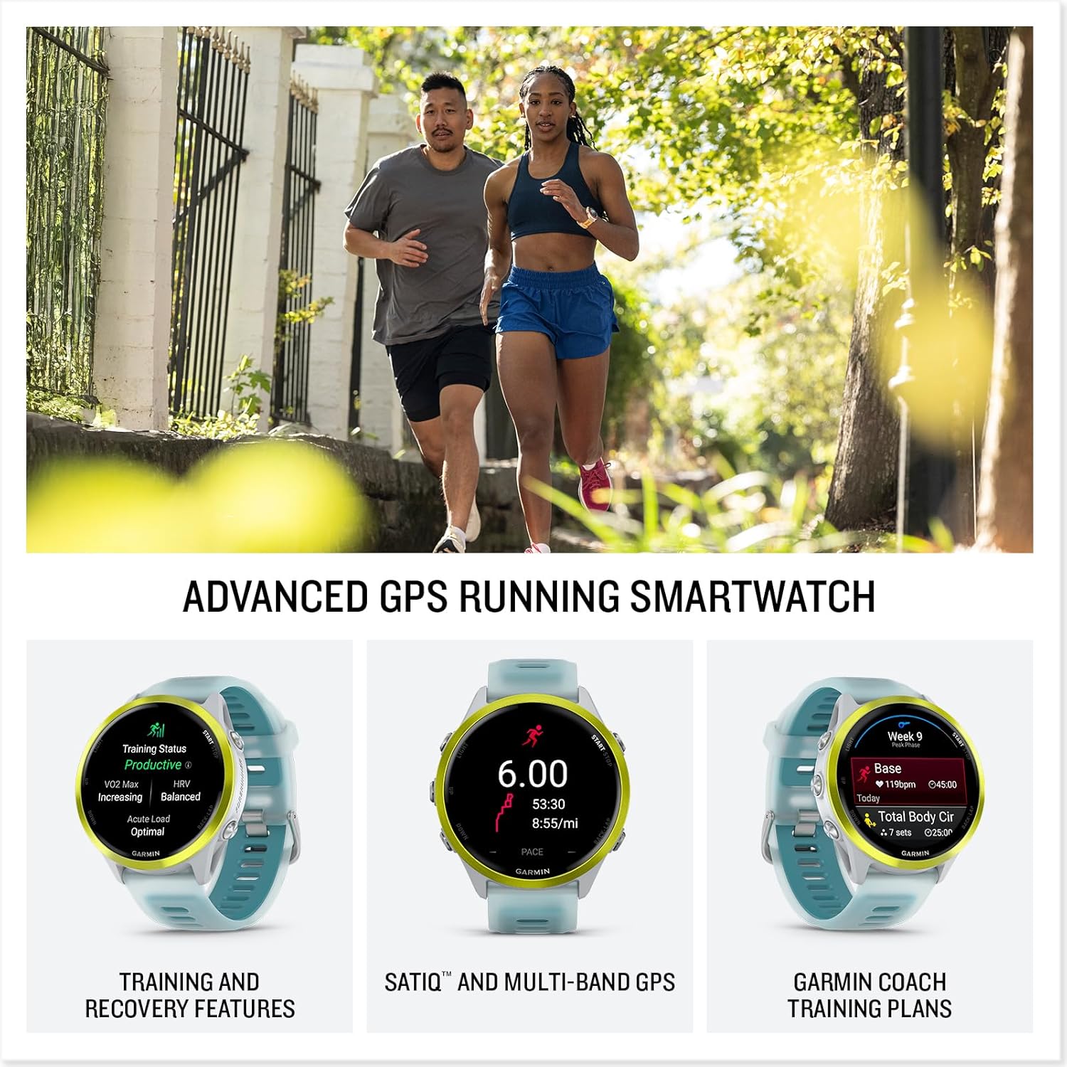 Garmin Forerunner® 570, 47mm, Aluminum, Whitestone/Turquoise | Advanced GPS Running & Triathlon Smartwatch, AMOLED Display, Training & Recovery Features