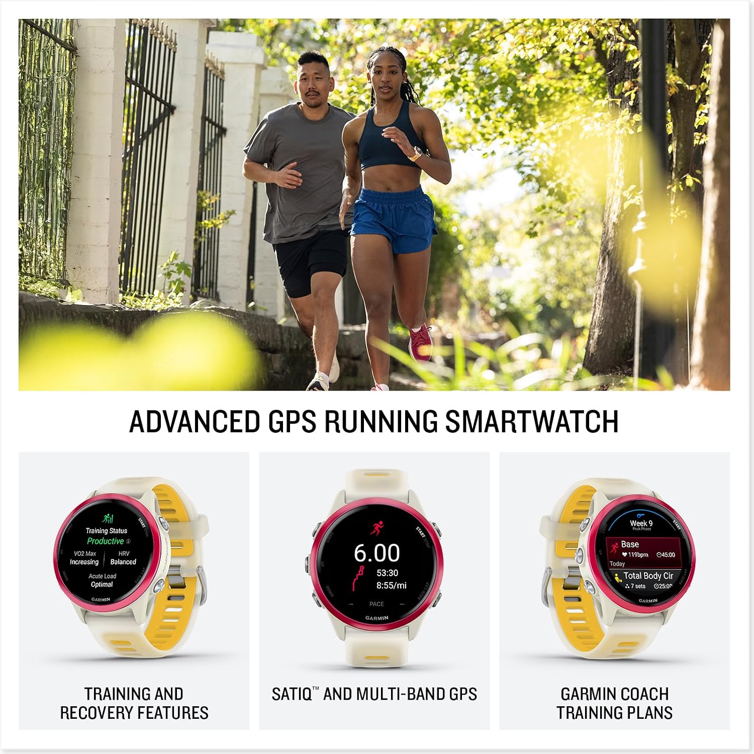 Garmin Forerunner® 570, 42mm, Aluminum, Bone/Mango | Smaller-Sized Advanced GPS Running & Triathlon Smartwatch, AMOLED Display, Training & Recovery Features