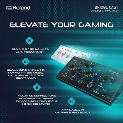Roland BRIDGE CAST Dual Bus Gaming Mixer | Pro Audio Streaming Interface and Mixer for Online Gamers | 32-Bit Hardware DSP | USB-C Windows & Mac Connectivity | XLR Input for Mics | Black