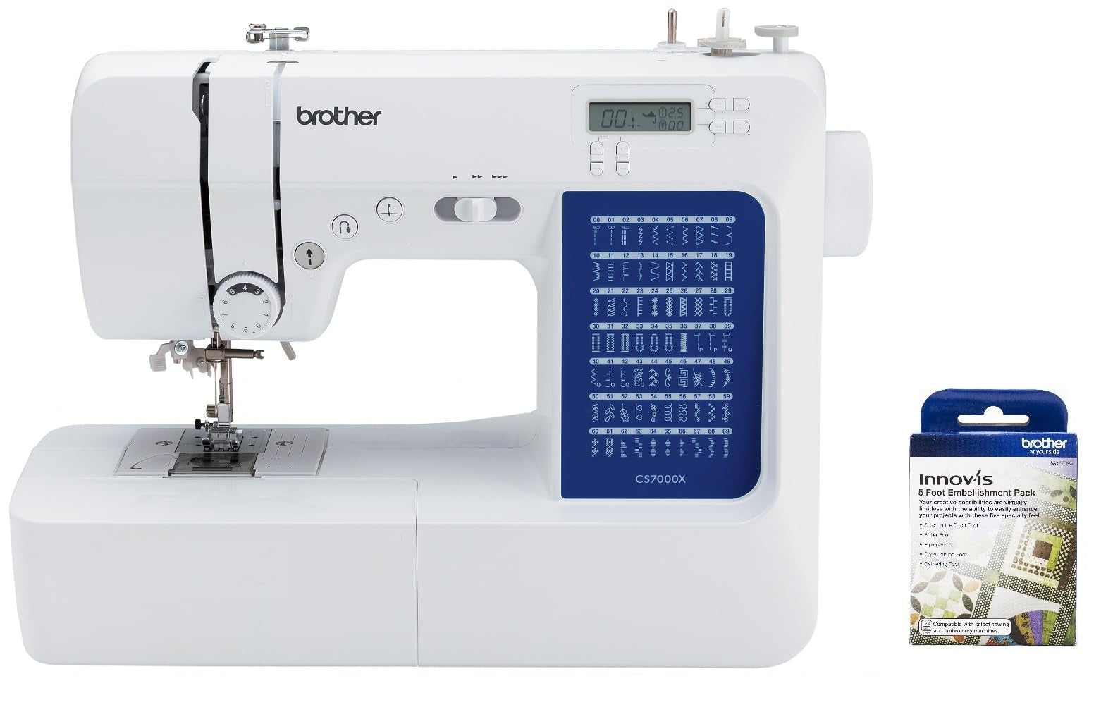 Brother CS7000X Computerized Sewing and Quilting Machine, 70 Built-in Stitches, LCD Display, Wide Table, 10 Included Feet, White