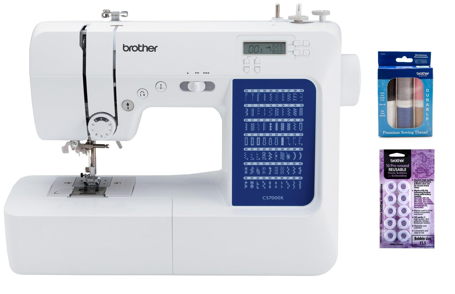 Brother CS7000X Computerized Sewing and Quilting Machine, 70 Built-in Stitches, LCD Display, Wide Table, 10 Included Feet, White