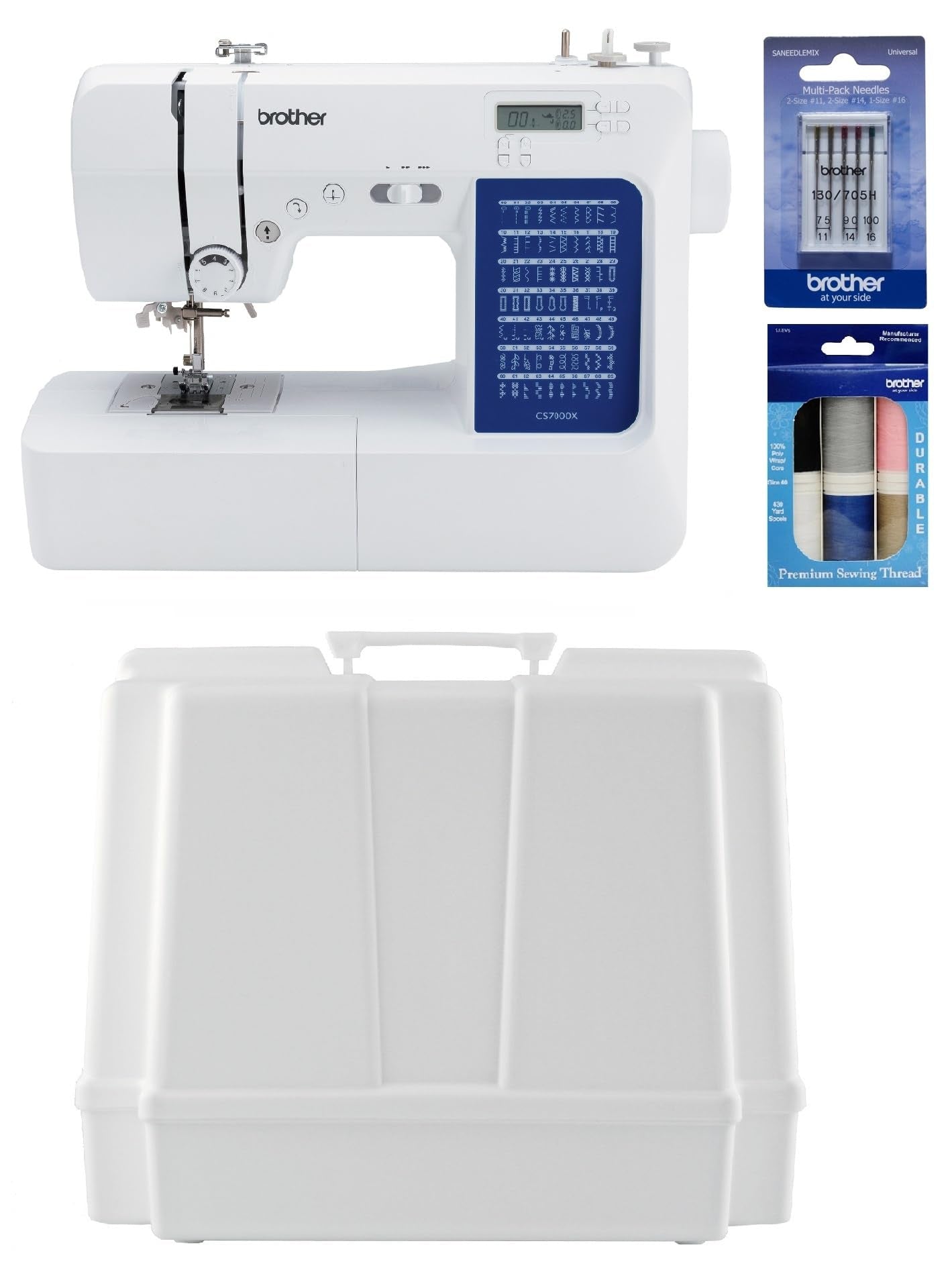 Brother CS7000X Computerized Sewing and Quilting Machine, 70 Built-in Stitches, LCD Display, Wide Table, 10 Included Feet, White